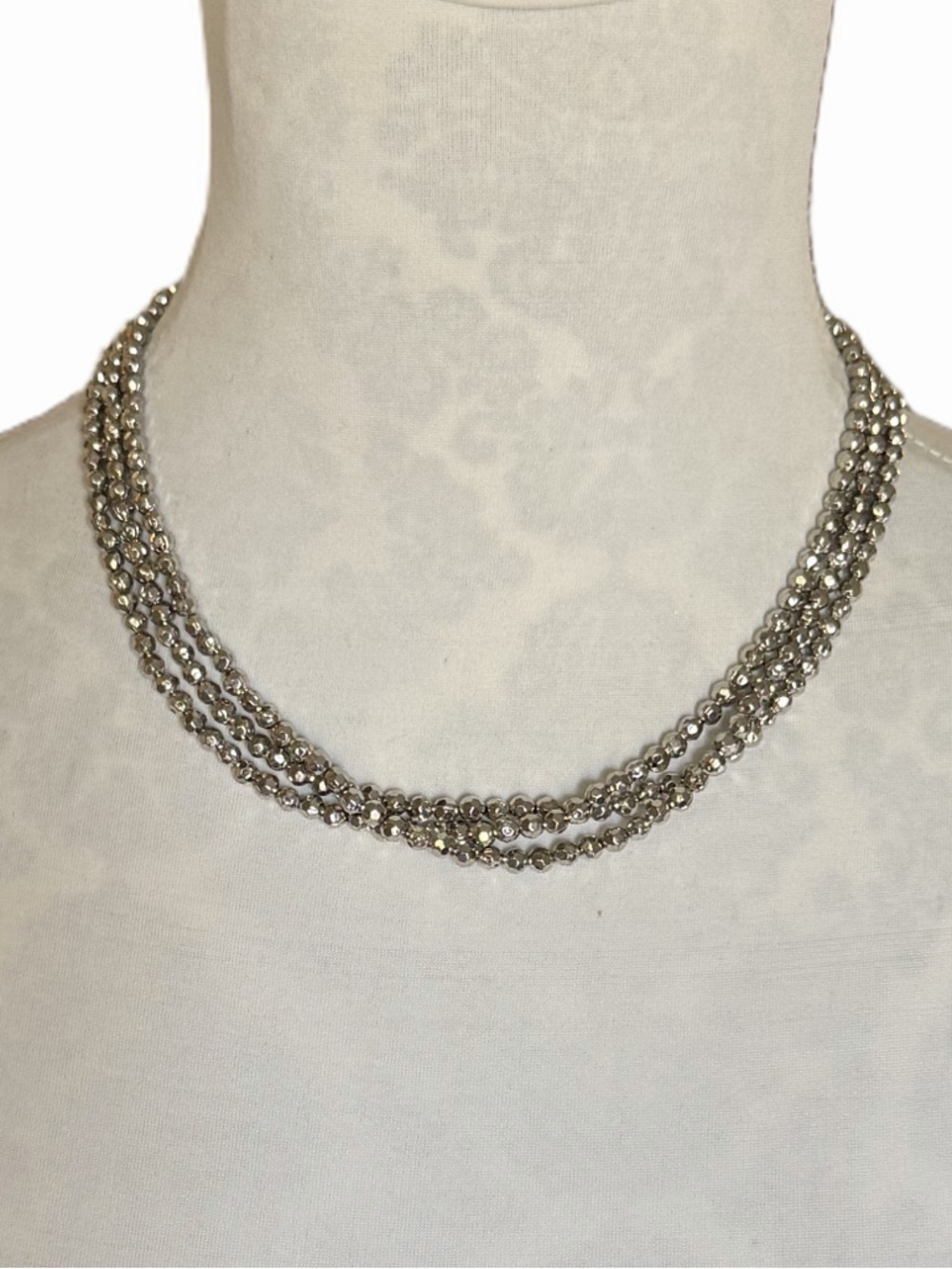 Cookie Lee Multi-Strand Silver Tone Beaded Necklace | Faceted Sparkle Chain